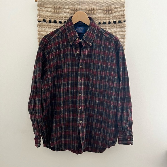 PENDLETONMens Button Down Long Sleeve 100% Wool Shirt